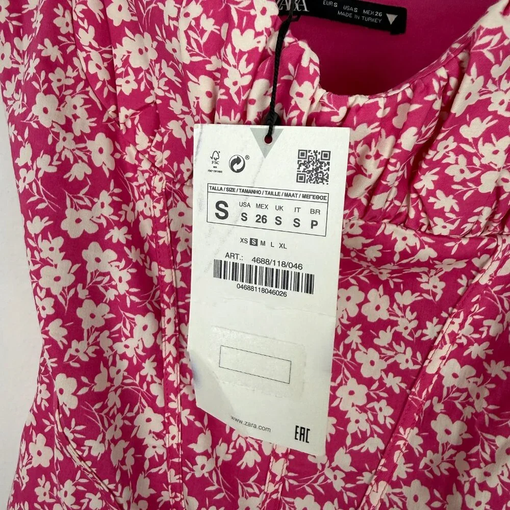 NWT Zara Floral Printed Corset Bodysuit Spaghetti Straps Pink Size Small S NEW - Picture 7 of 14